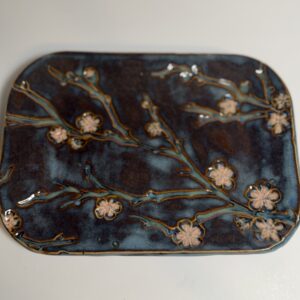Cherry Blossom Dish in Blue and Pink Rectangle
